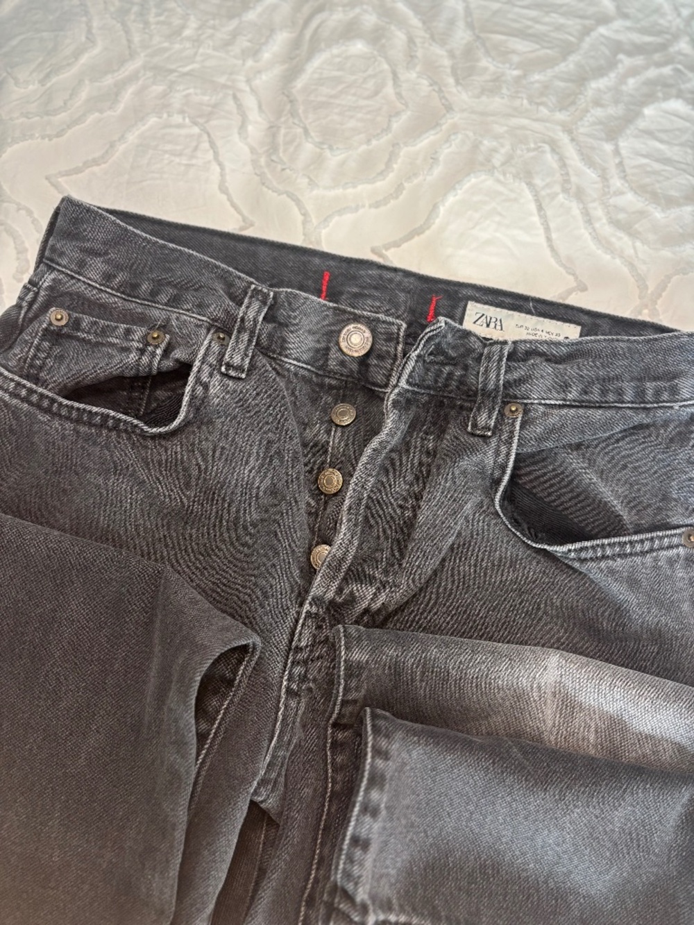 Zara Charcoal Gray High Rise Mom Jeans Button Fly Size US 4 EU 36